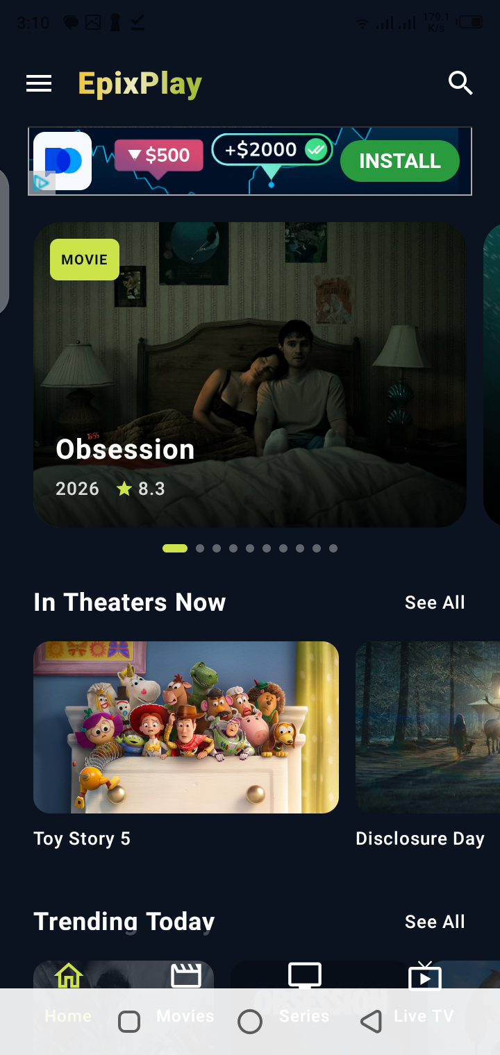 Epix Play TV series details screen